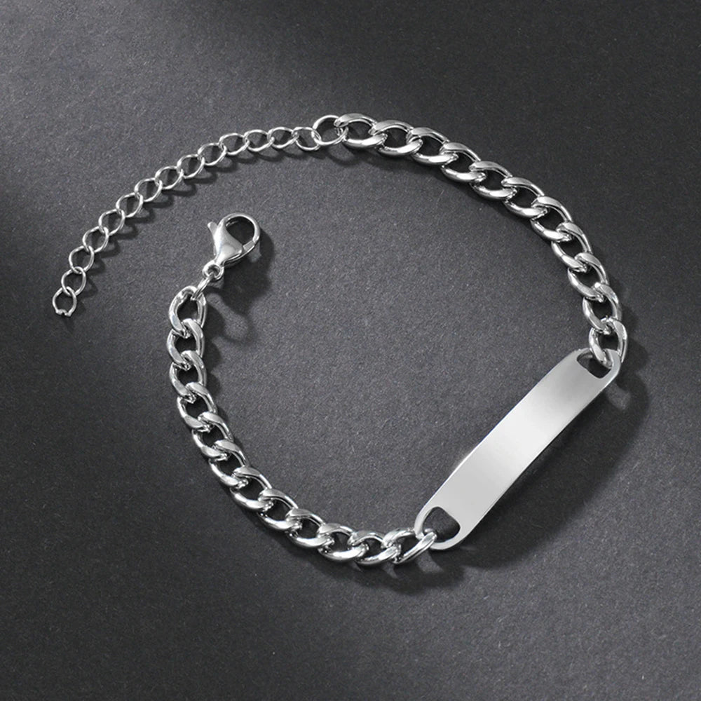 Custom Logo Name Engrave Bracelet Personalized Nameplate Stainless Steel Thick Hand Chain Custom Couple Men Women Jewelry Gift TAVEN System LLC