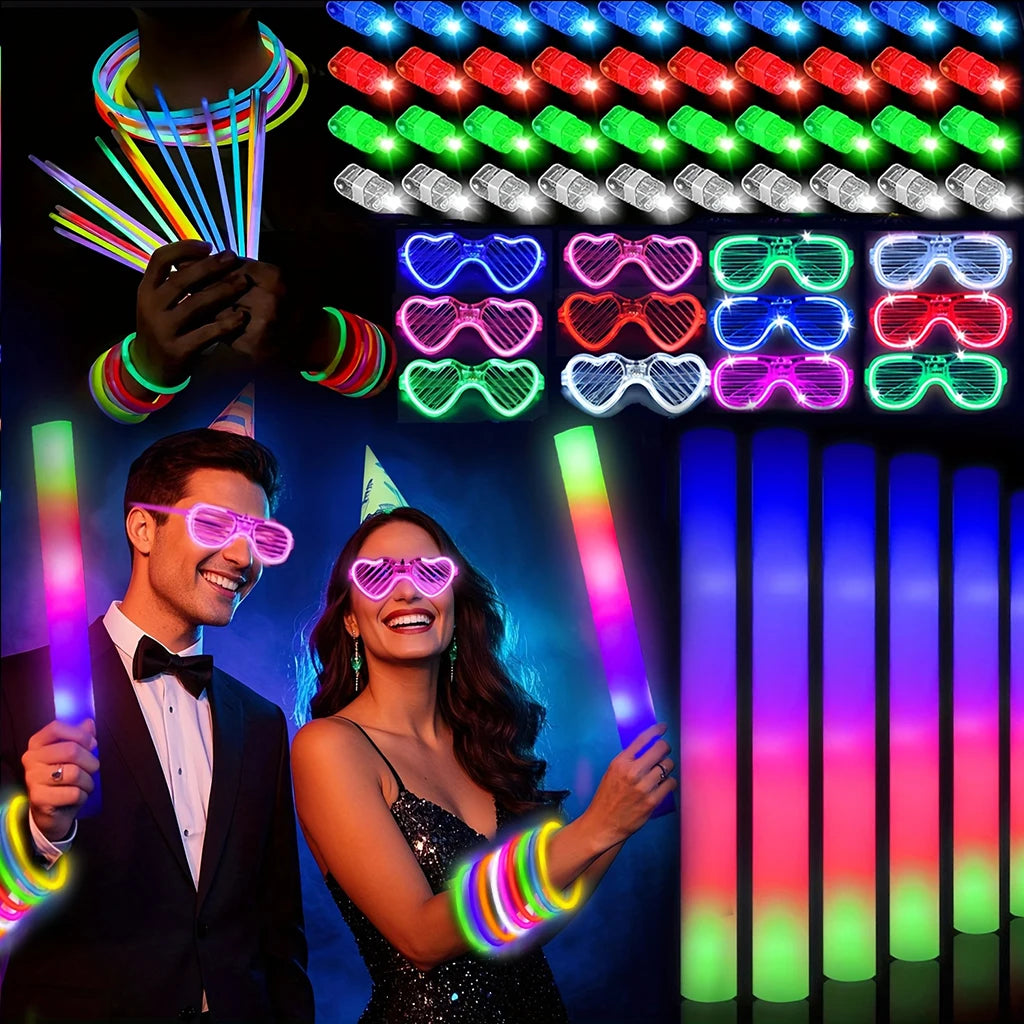 168pcs/Set Glow Party Kit, including 12 LED Glasses, 16 Foam Glow Sticks, 40 Finger Lights, 100 Glow Sticks, suitable for weddin TAVEN System LLC