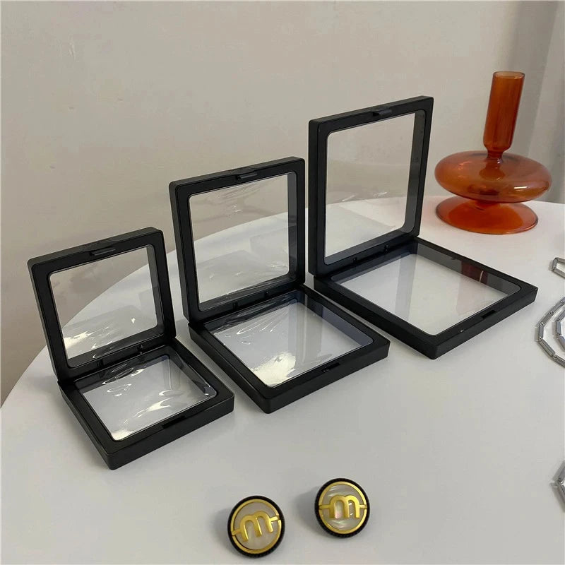 10Pcs PE Film Jewelry Storage Box 3D Packaging Case Free Stand Floating Frame Membrane Ring Earrings Necklace Display Holder TAVEN System LLC