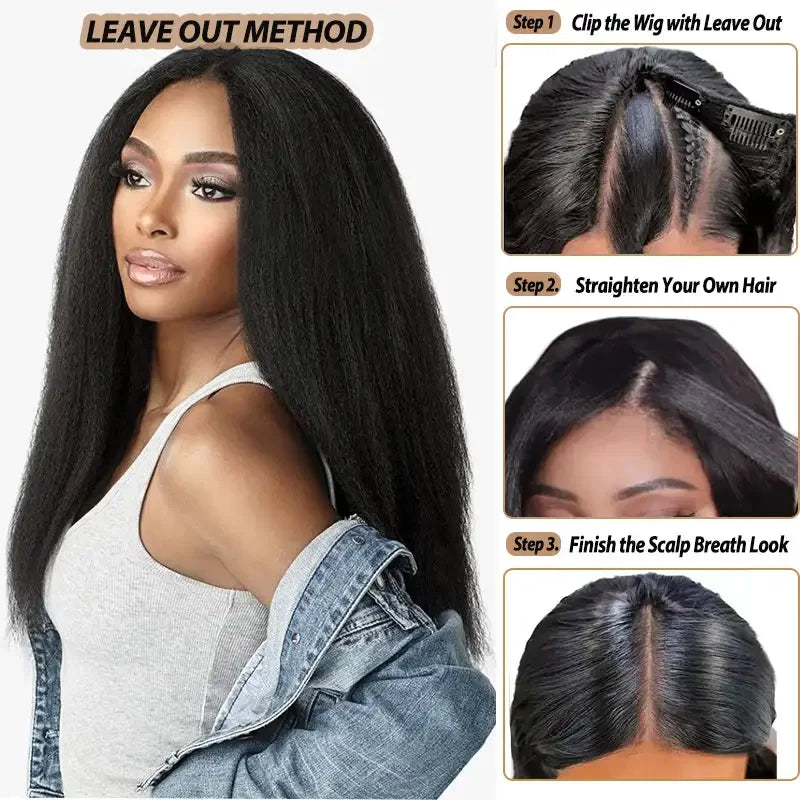 Kinky Straight V Part Human Hair Wig