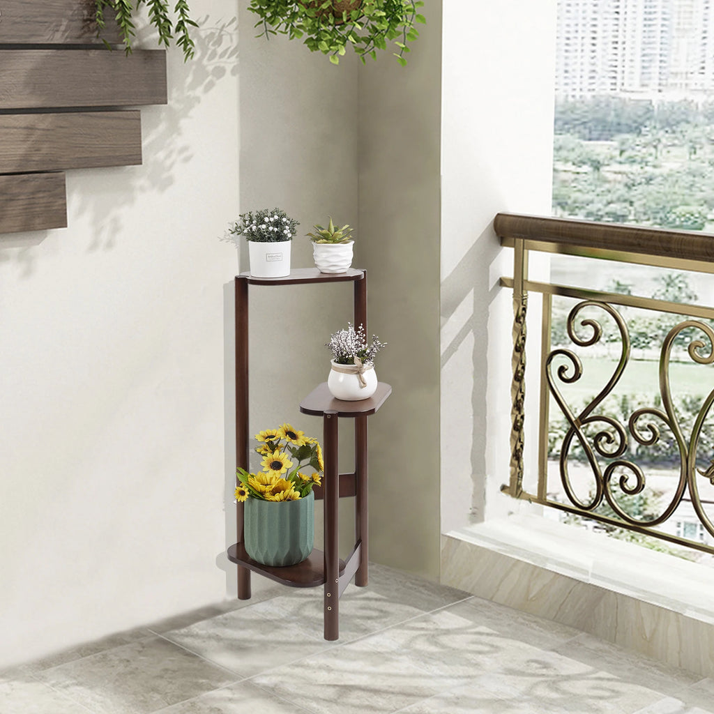 3 tier bamboo corner plant stand for balcony and indoor plants