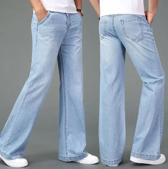 Men Flared Boot Cut Jeans Loose Wide Leg Denim Pants