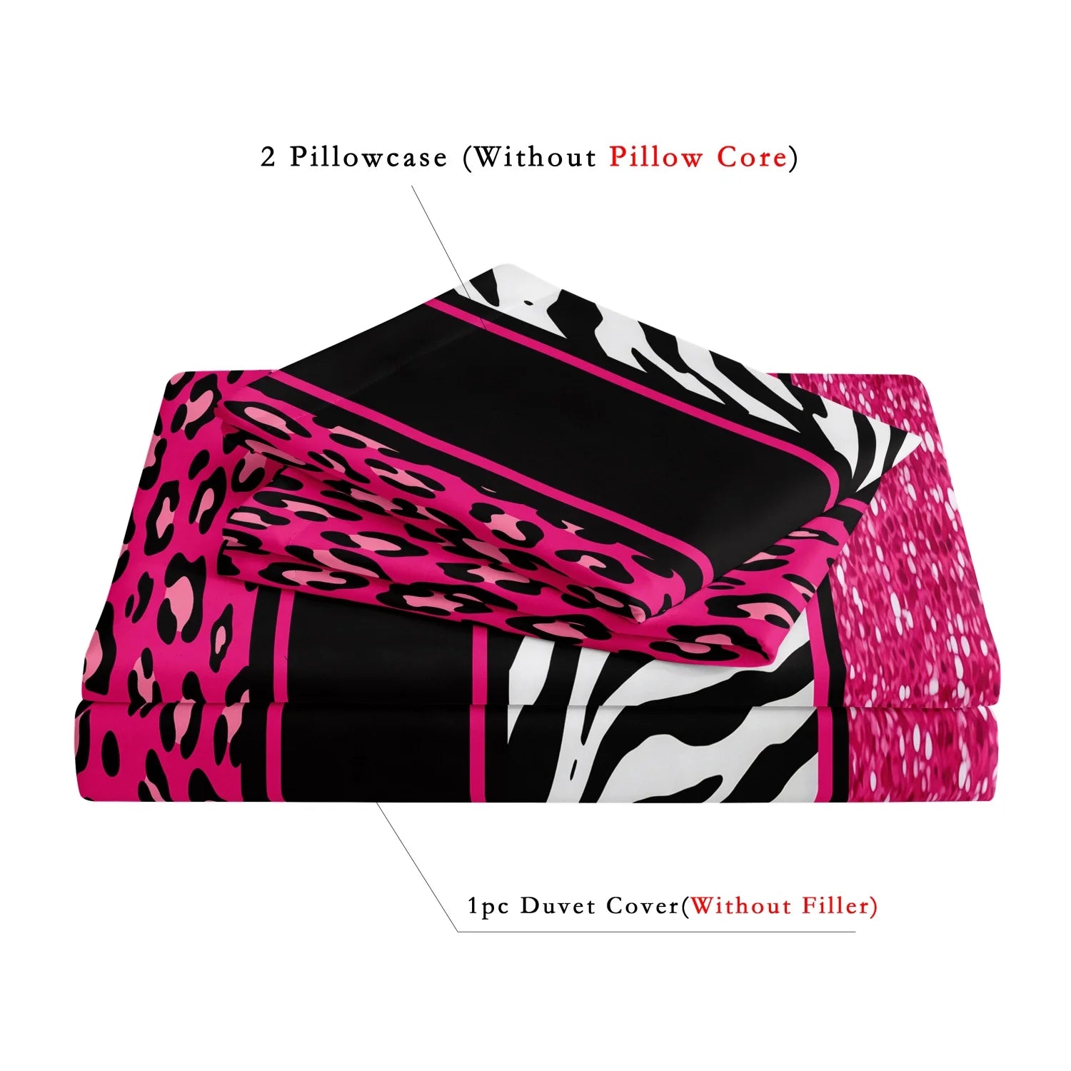 3pcs Duvet Cover Set in Red Leopard Print, Rose Red, and Black Zebra Stripe with Shiny Finish. Fashionable, Soft and Comfortable TAVEN System LLC