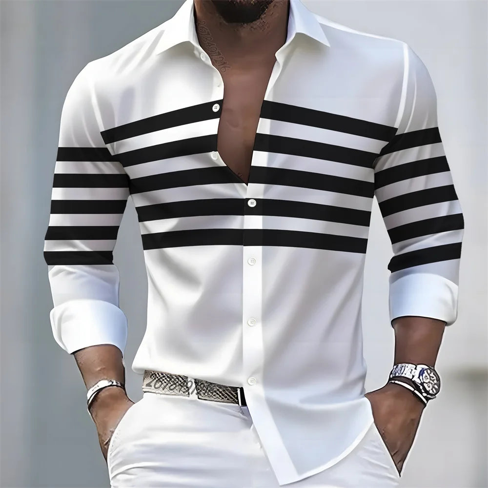 Men Striped Long Sleeve Slim Fit Casual Lapel Shirt TAVEN System LLC