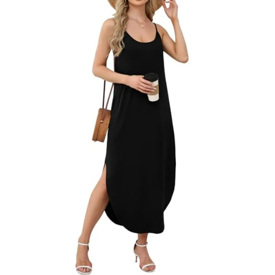 Women Casual Maxi Dress Spaghetti Strap Summer Beach Sundress