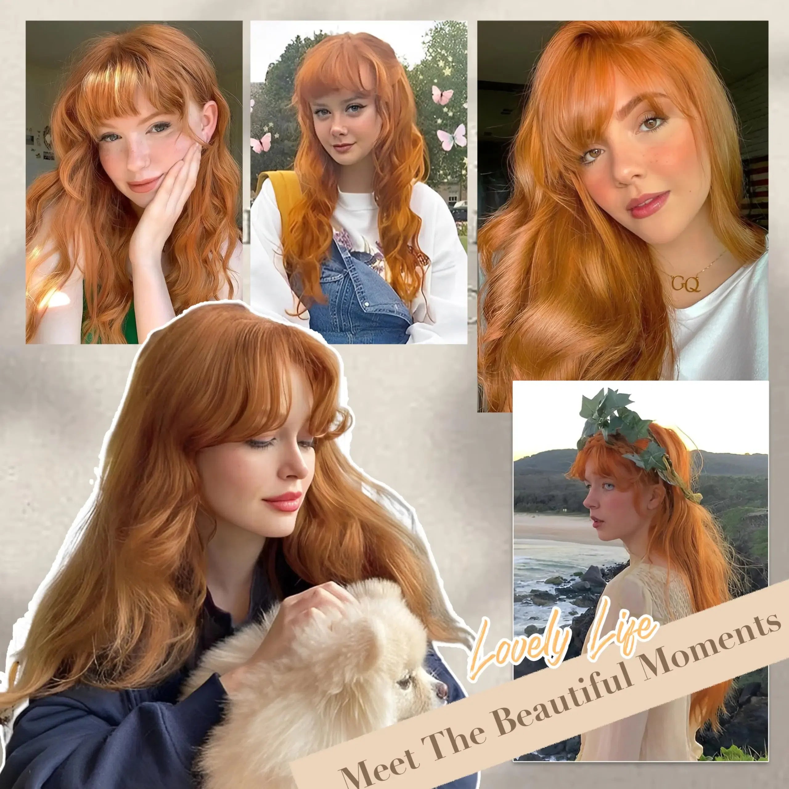 Color: T1B/27 - Orange synthetic wig with big waves for party, Halloween cosplay, daily use wig, high-temperature hair accessory Taven