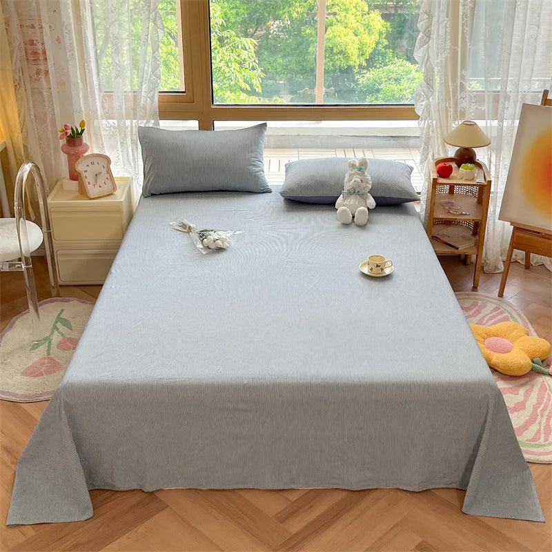 Japanese Style 100% Cotton Plaid Bed Sheet Soft Skin Friendly Flat Sheet or Sheet and Pillowcases Set Queen King Size Bedspreads TAVEN System LLC