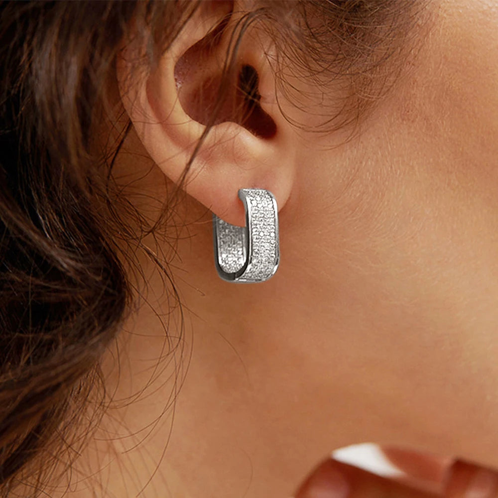 Huitan Korean Fashion Paved CZ Hoop Earrings for Women Metal Silver Color/Gold Color Simple Versatile Earrings Hot Jewelry TAVEN System LLC