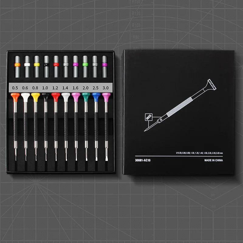 New Precision Watch Screwdriver Set 10pcs 0.5-3.0mm Phillips One-Piece Hand Screwdrivers for Watches Eyeglasses Watchmaker Tools - TAVEN System LLC