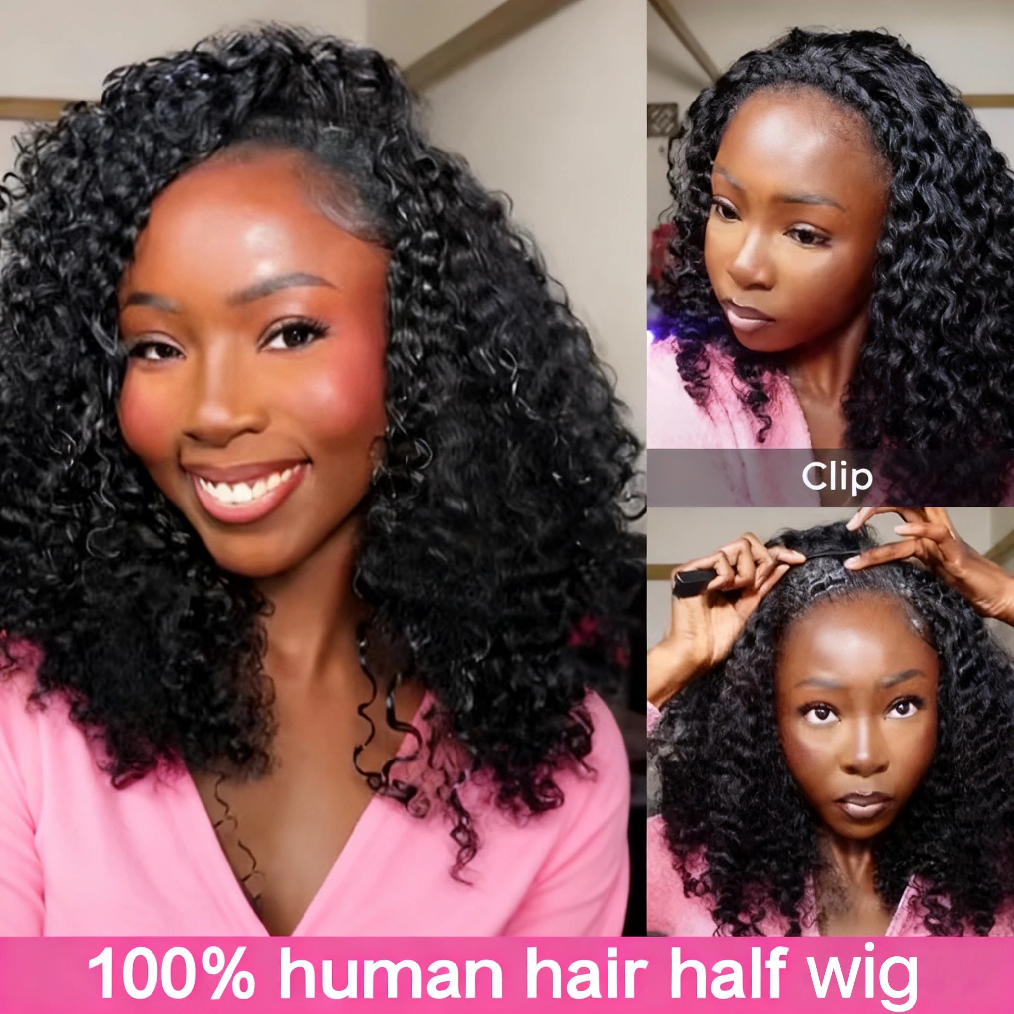 Kinky Curly V Part Human Hair Wig Glueless Clip