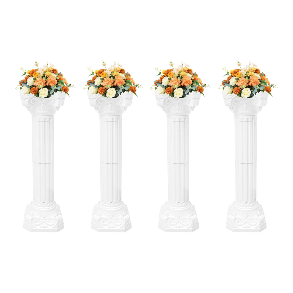4 Pcs White Roman Pillars Set, 34.65" Height Plastic Columns, 110lbs Capacity, European Style Wedding & Party Decor TAVEN System LLC