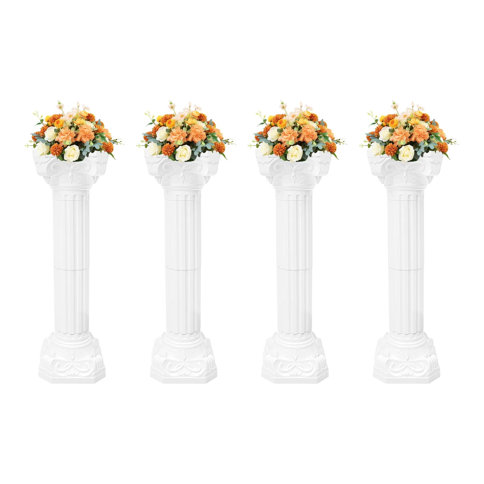 4 Pcs White Roman Pillars Set, 34.65" Height Plastic Columns, 110lbs Capacity, European Style Wedding & Party Decor TAVEN System LLC