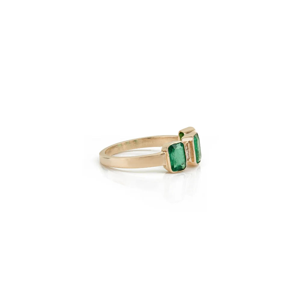Best Trending Products 14K Real Yellow Gold Natural Emerald & Diamond Stacking Three Stone Ring Factory Wholesale Price Jewelry TAVEN System LLC