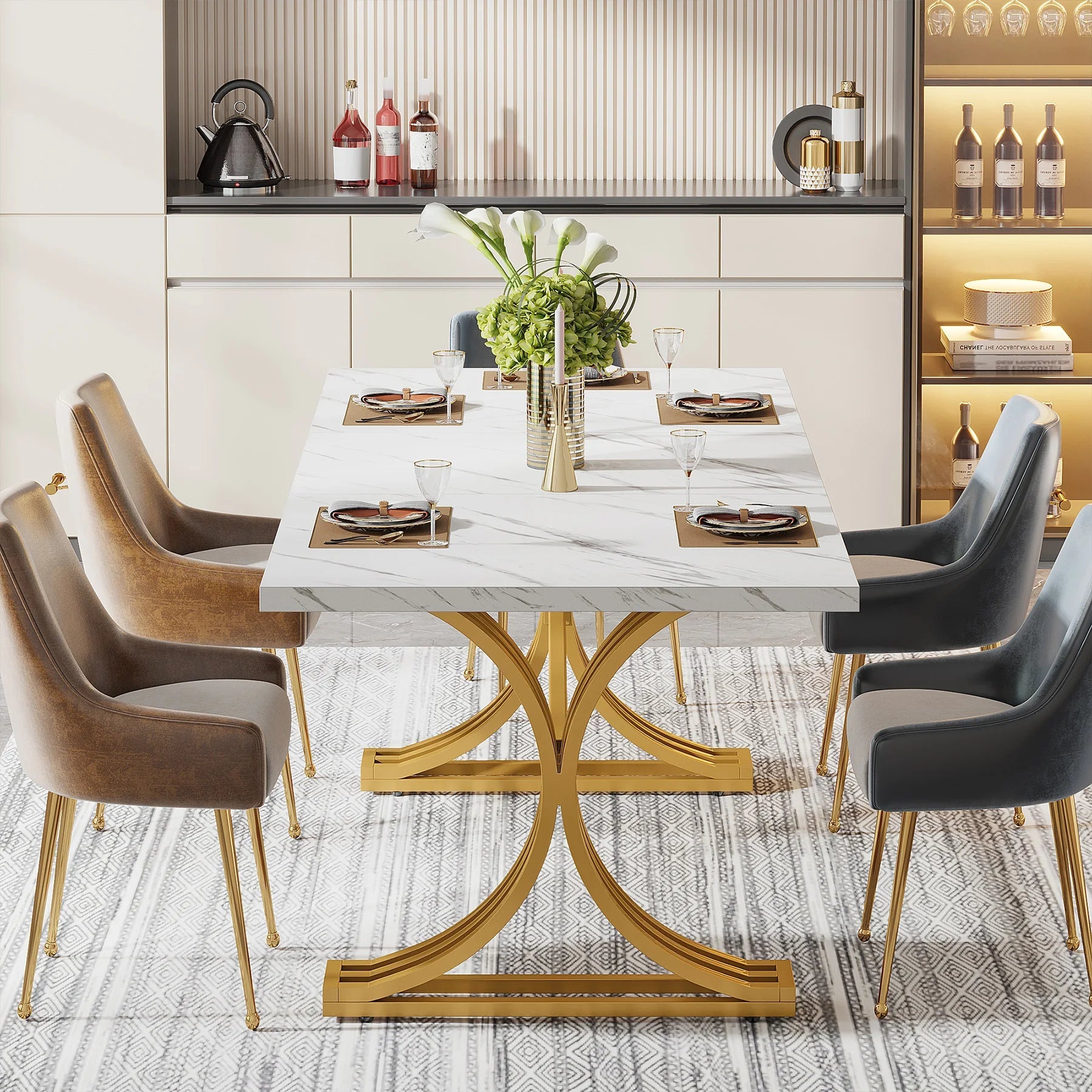 Tribesigns 63 Inch Faux Marble Dining Table TAVEN System LLC