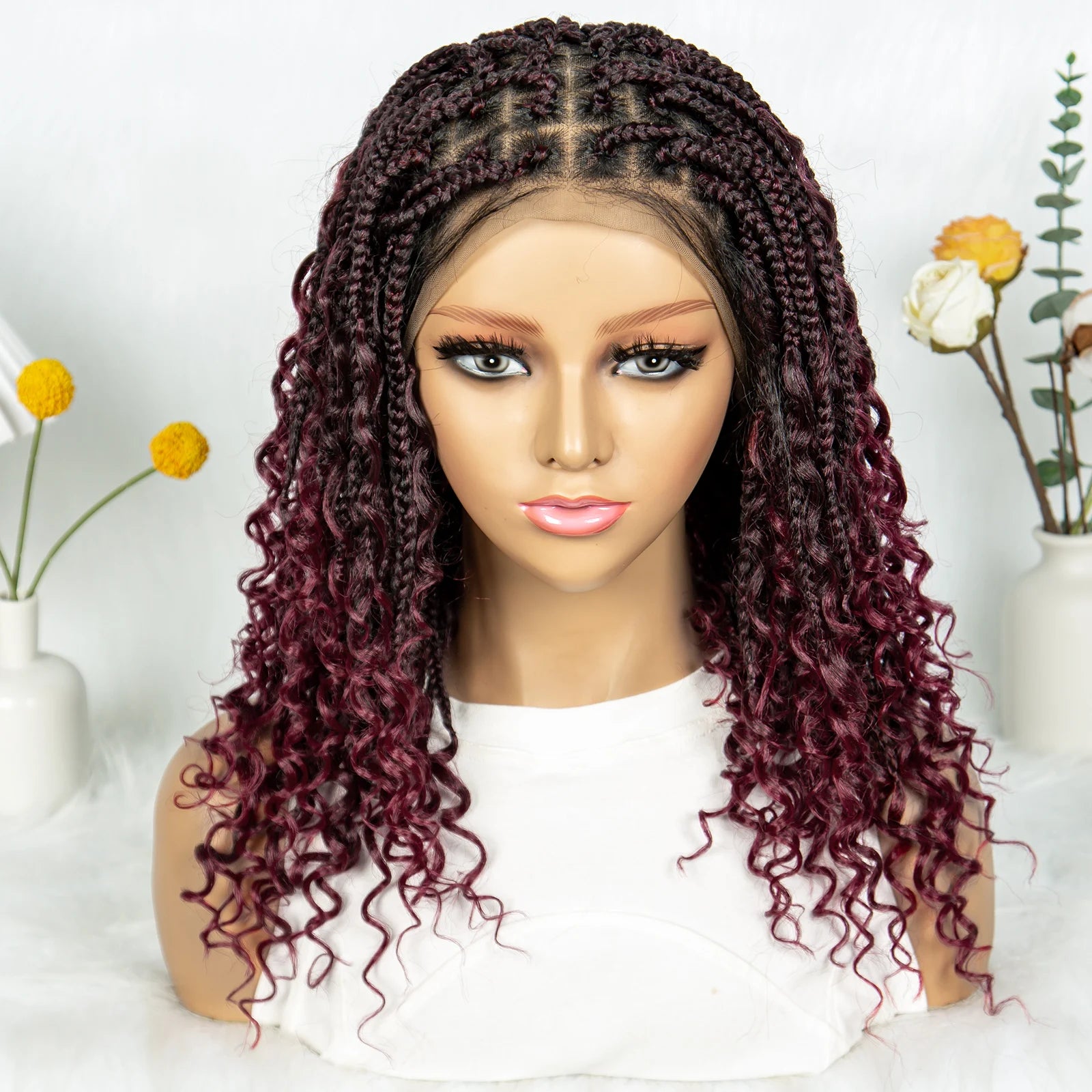 Short boho box braids full lace synthetic wig