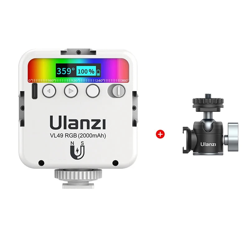 Ulanzi VL49 Full Color RGB LED Video Light 2500K-9000K 800LUX Magnetic Mini Fill 3 Cold Shoe 2000mAh Type-C Camera Light TAVEN System LLC