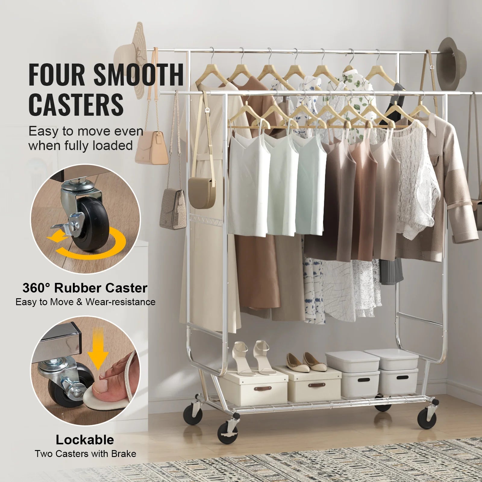 SucceBuy Heavy Duty Adjustable Rolling Garment Rack with Shelf TAVEN System LLC