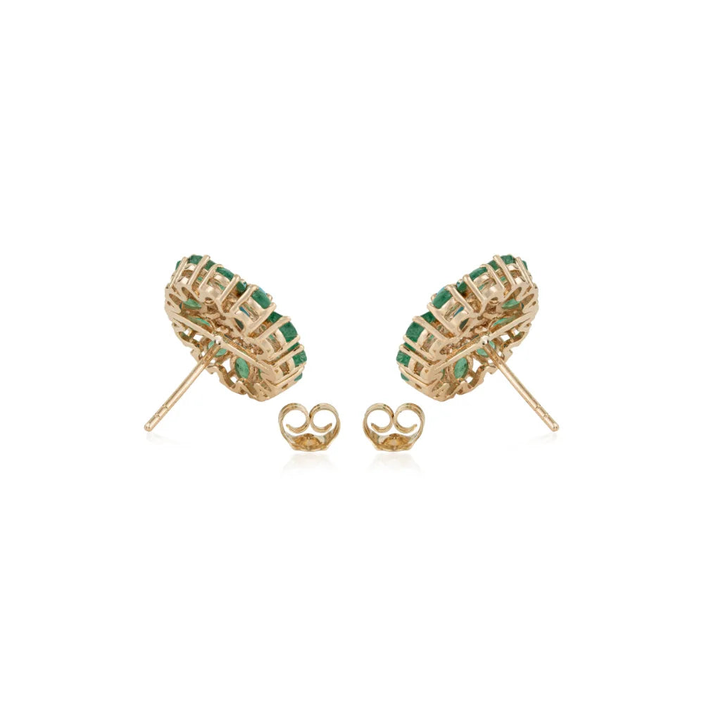 Most Trending Products Fine Emerald Turquoise & Diamond Flower Halo Stud Earrings Statement Jewelry 14K Solid Yellow Gold TAVEN System LLC