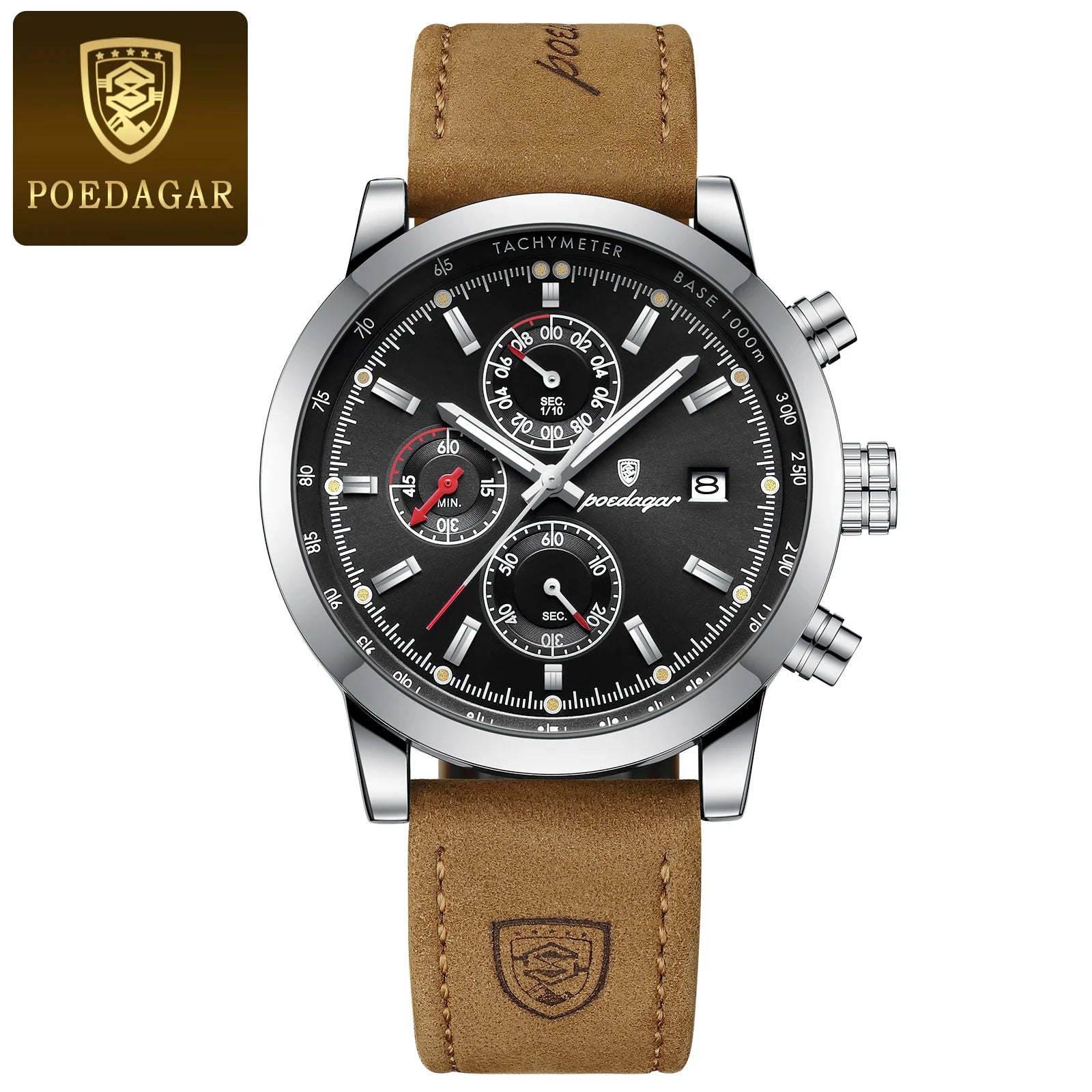 POEDAGAR Luxury Trendy Man Watch Date Waterproof Luminous Chronograph Men Watch Sports Male Stylish Leather Men's Quartz Watches - TAVEN System LLC