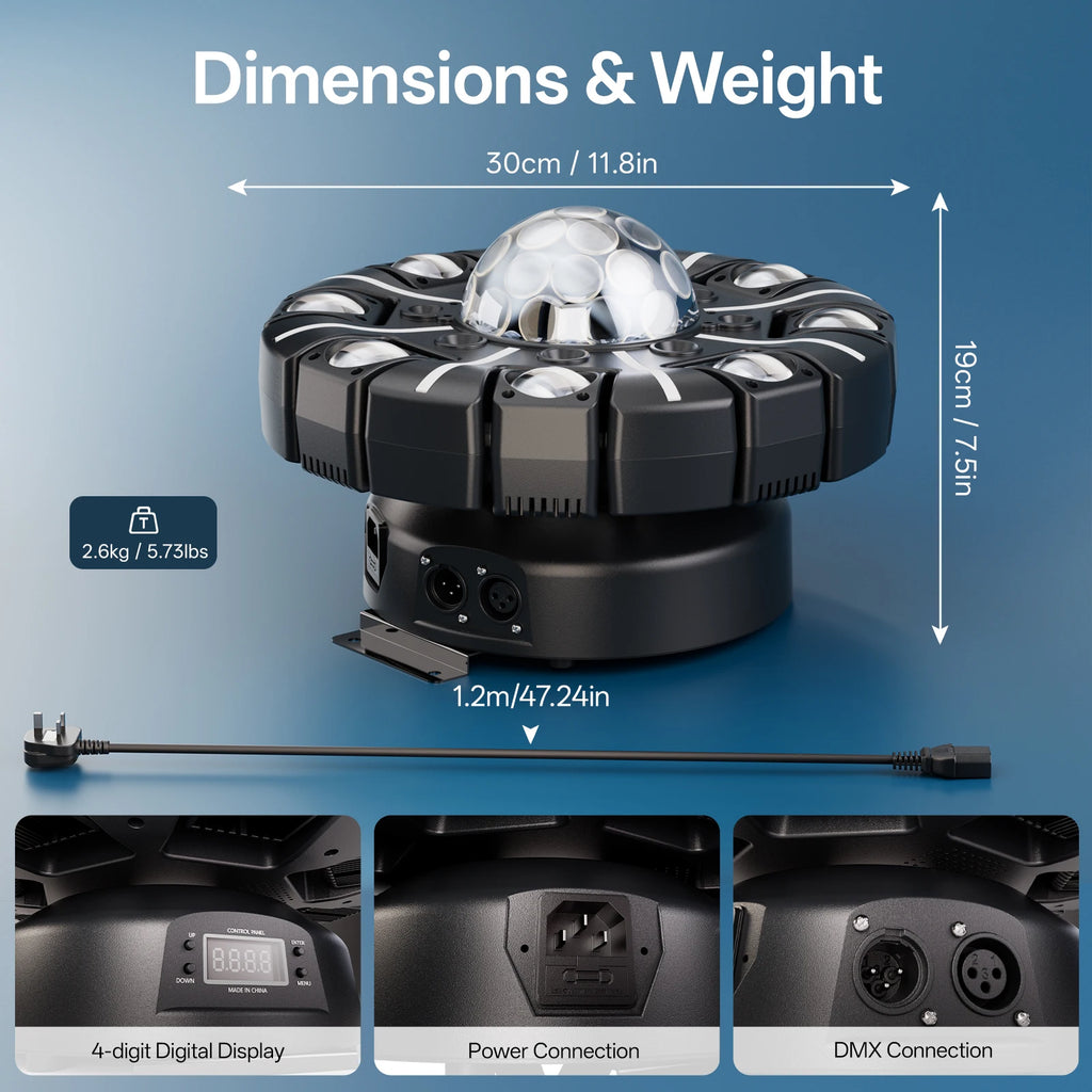 U'King 150W RGBW 8-Armed Moving Head Light Auto Speed Magic Ball Stage Light DMX512 DJ Light For Wedding Party KTV Home Theater TAVEN System LLC