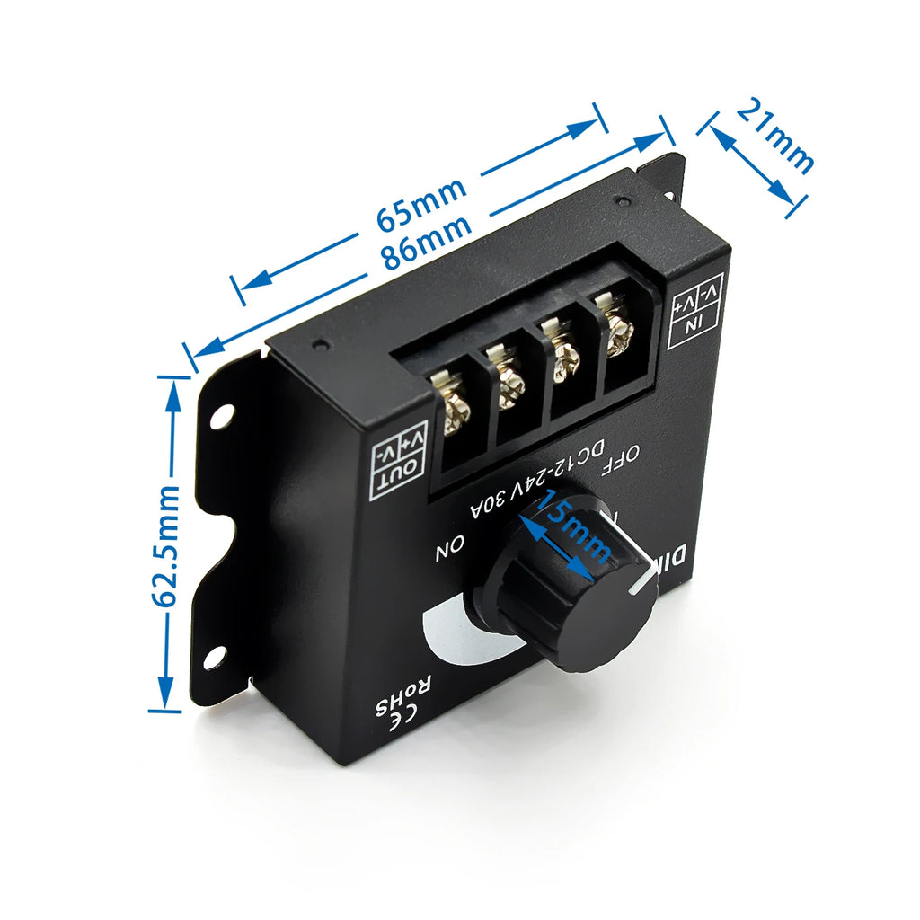 DC12-24V 30A Knob Dimmer Brightness Adjustment Stepless Dimming Switch Controller for 3528 5050 COB SMD LED Strip Light TAVEN System LLC