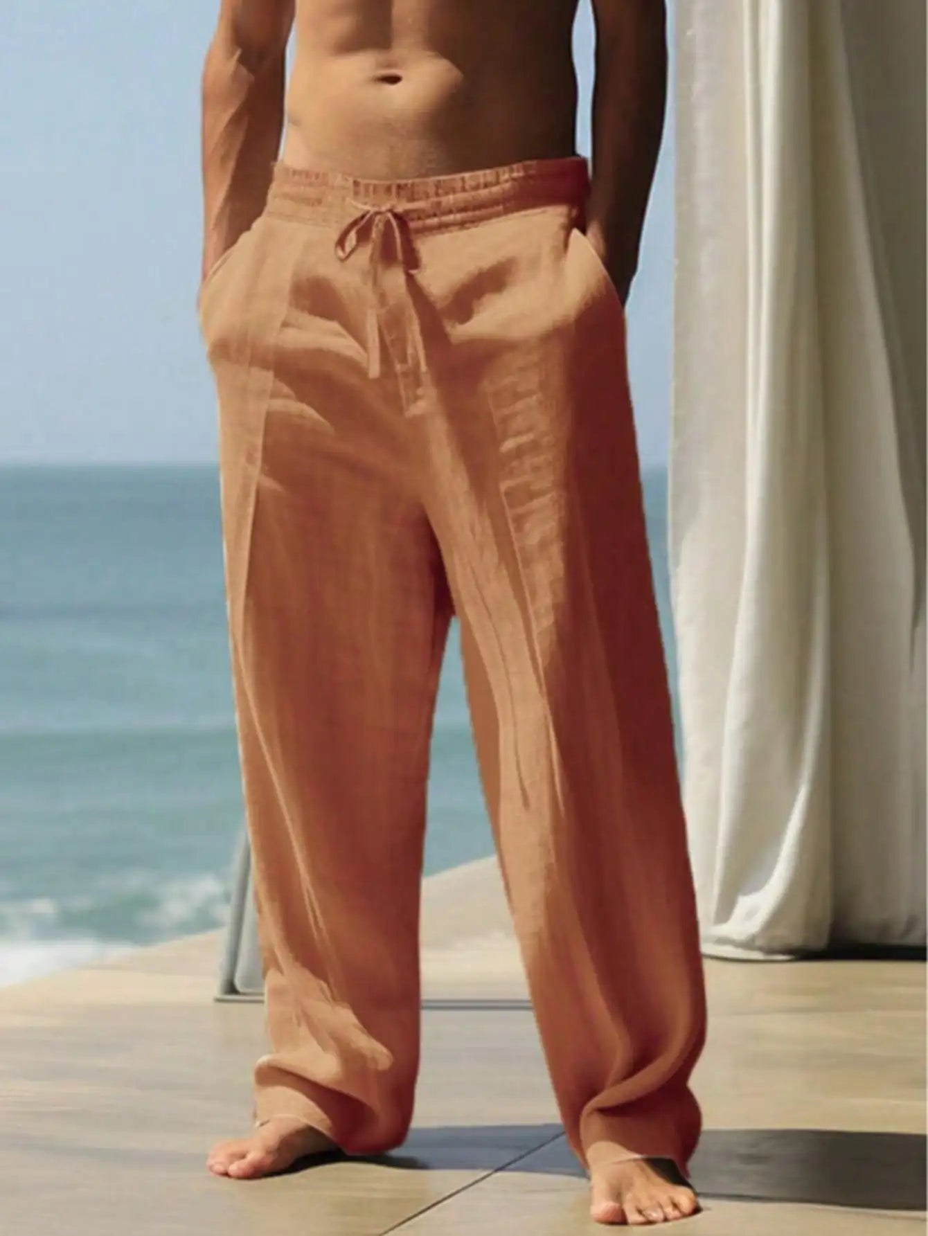 Men's Linen Wide Leg Pants Loose Fit Breathable Casual Trousers TAVEN System LLC