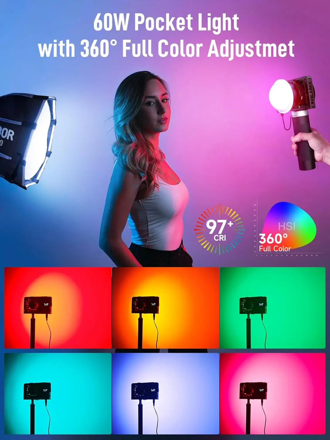 COLBOR W60 W60R W100 W100R 60W 100W COB LED Light Photography Lighting Handheld Portable Pocket Light for Outdoor Shooting SYNCO TAVEN System LLC