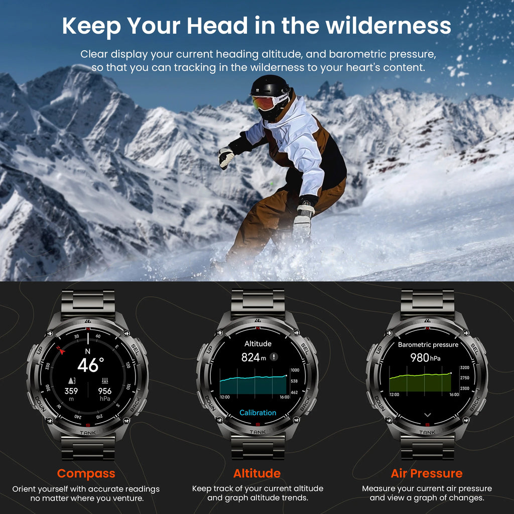 KOSPET TANK T3 Ultra 2 GPS Smart Watches Men Compass Altimeter Barometric 5ATM IP69K Waterproof AMOLED Bluetooth Call Mens Watch TAVEN System LLC