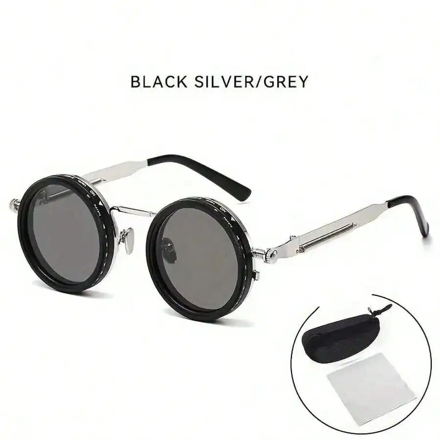 Men's Retro Spandex Style Rotating Sunglasses - Adjustable Brightness Steampunk Style Alloy Frame, Black And Gray Gradient Lenses, Travel And Fashion Accessories, Sunglasses, Party Sunglasses, Suitable For Bohemian Style Sung - TAVEN System LLC