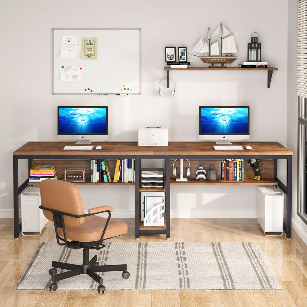 Tribesigns 78.7 Inch Two Person Computer Desk with Bookshelf TAVEN System LLC
