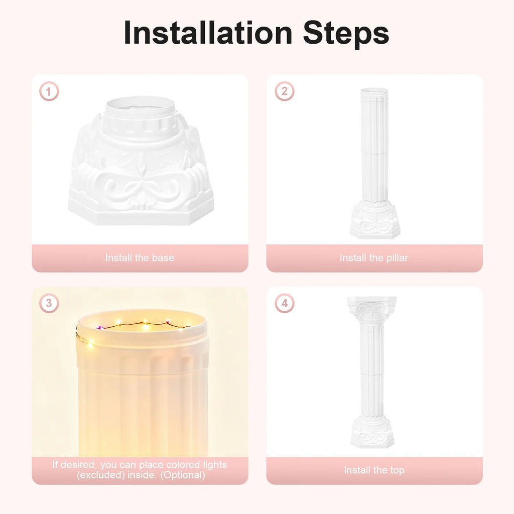 4 Pcs White Roman Pillars Set, 34.65" Height Plastic Columns, 110lbs Capacity, European Style Wedding & Party Decor TAVEN System LLC