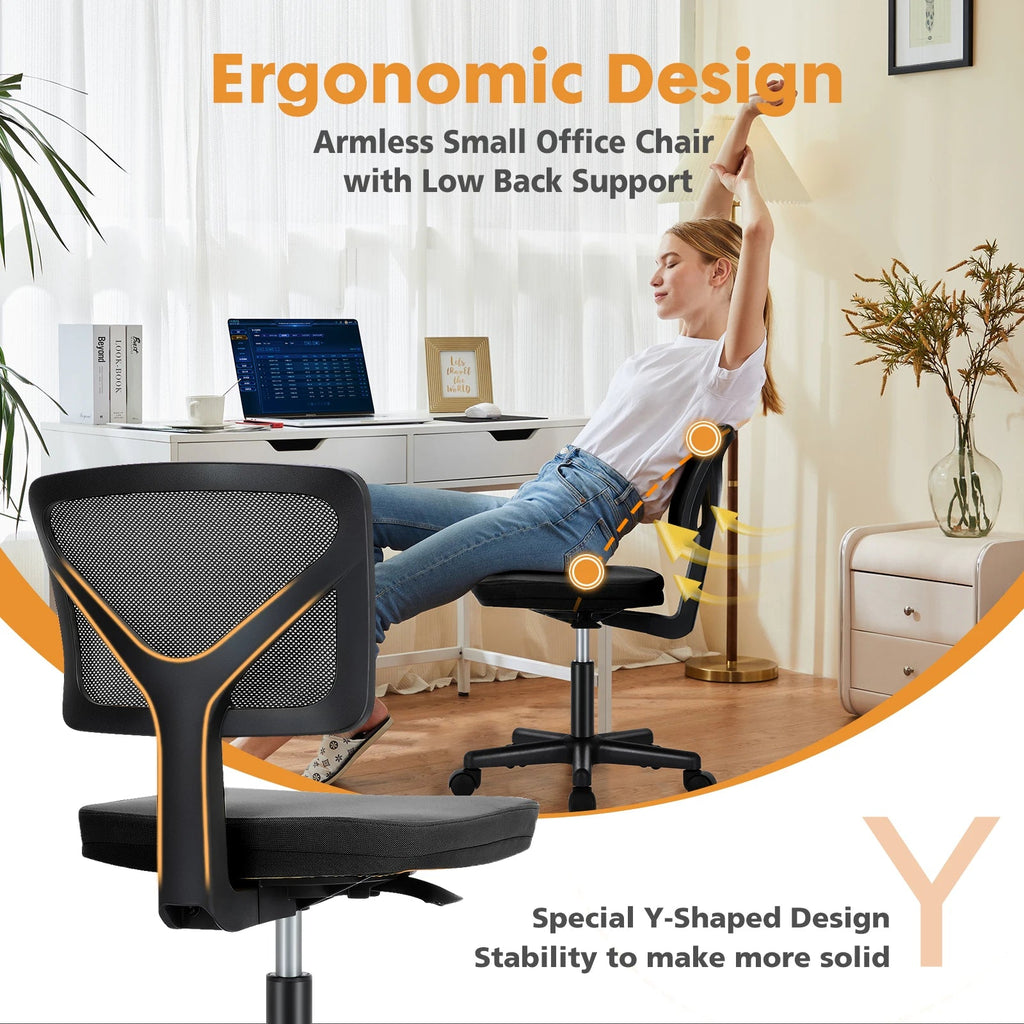 JHK Armless Mesh Office Chair with Lumbar Support and Wheels TAVEN System LLC