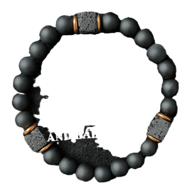 1pc Men's Volcanic Stone Bracelet with Square Black Agate, Fashionable Jewelry Suitable for Modern Gentlemen Magnetic Therapy TAVEN System LLC