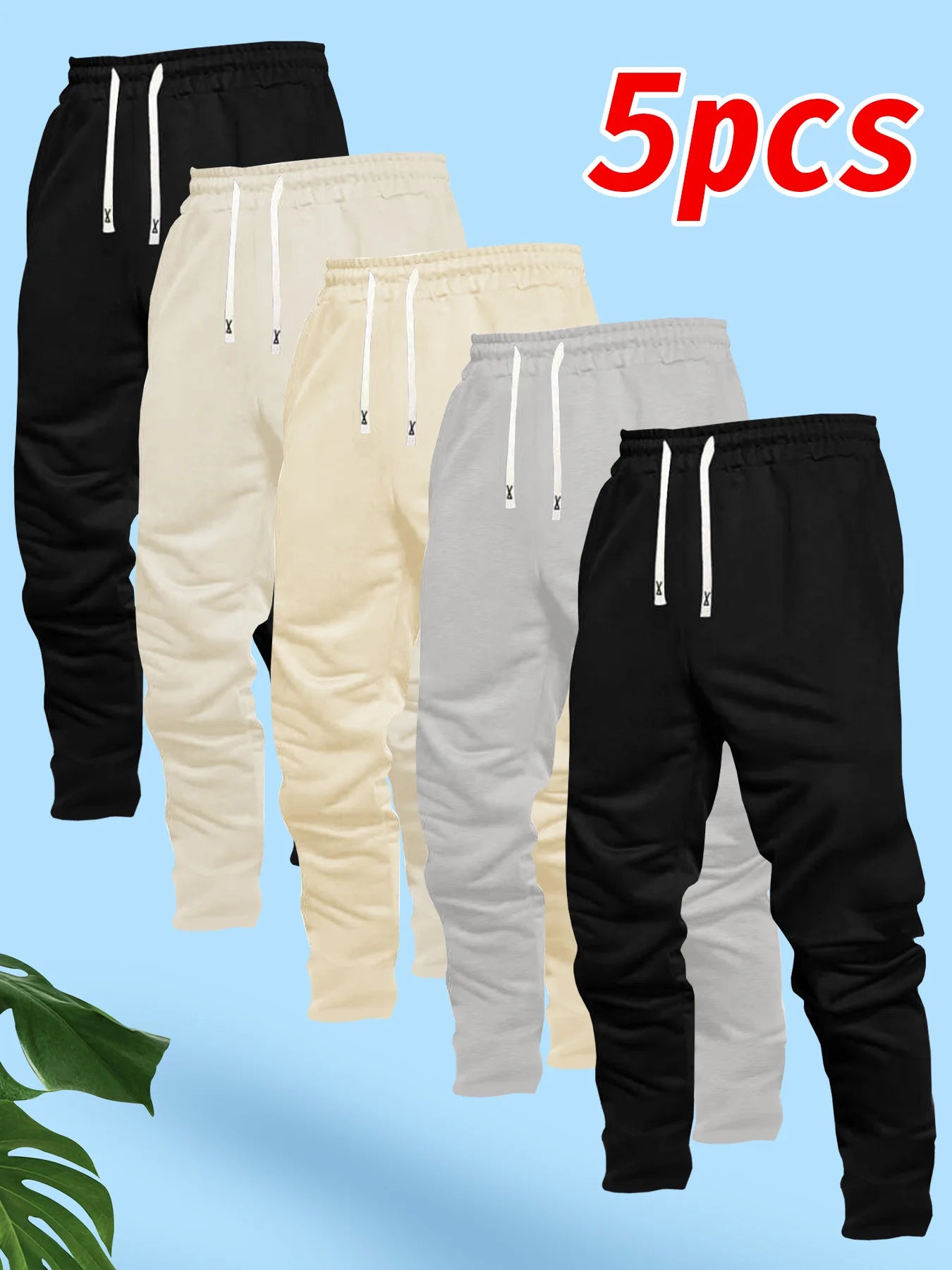 Men's 5-piece straight-leg casual sports pants, comfortable fabric, suitable for outdoor sports, shopping, and travel TAVEN System LLC