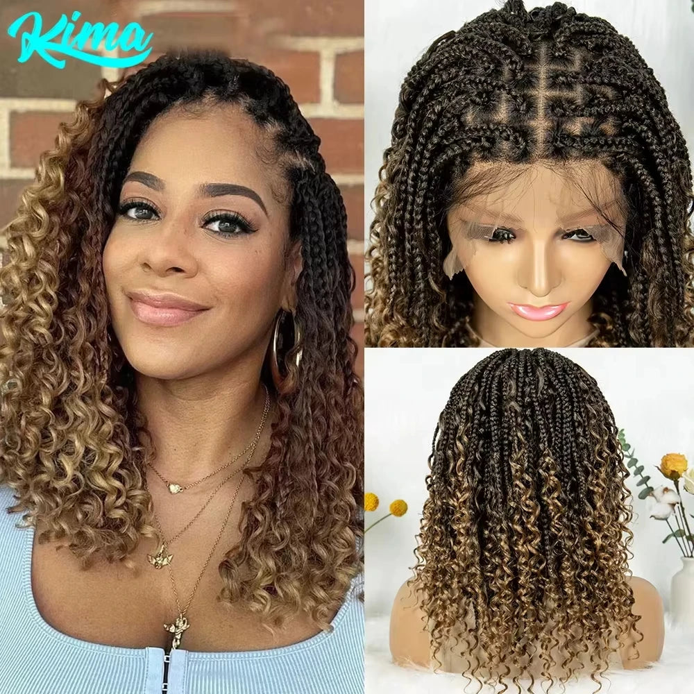 Short boho box braids full lace synthetic wig