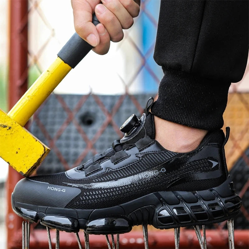 Men's Work Shoes  Rotary Buckle Work Sneakers Protective Shoes Safety Industrial Puncture-Proof Anti-Smash Steel Toe Shoes TAVEN System LLC