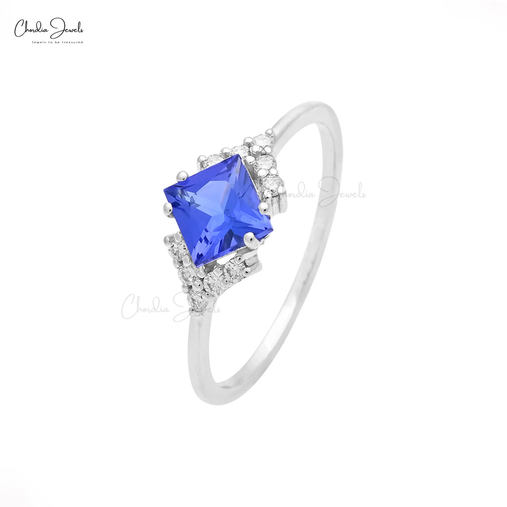 Trending Products 5mm Square Cut Tanzanite & Diamond Half Halo Ring With 14k White Gold Engagement Ring From Verified Supplier TAVEN System LLC
