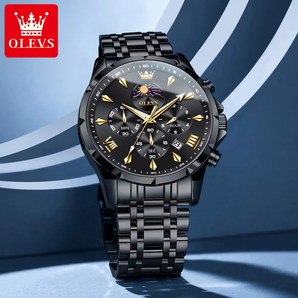 OLEVS 3653 Moon Phase Men Watch Luxury Brand Quartz Watch Fashion Original Waterproof Luminous 24-hour Automatic Date Men Watch TAVEN System LLC