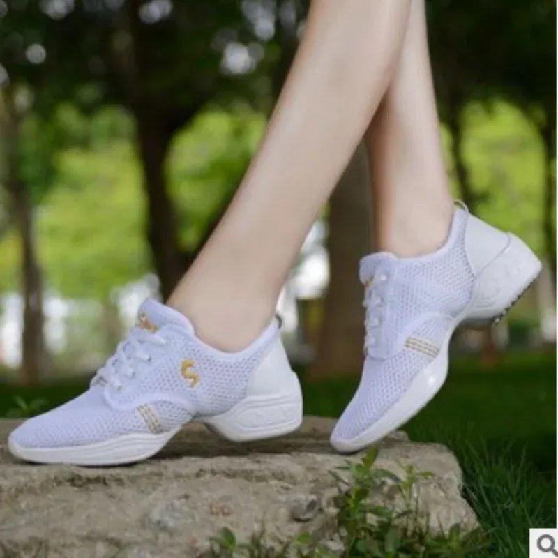 Color: Gold, Shoe Size: 38 - Lightweight Sneakers Fashion Sports Feature Soft Outsole Breathable Running Modern Dance Shoes Sneakers for Woman Practice Shoes bibady