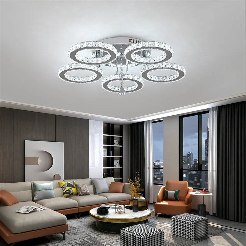 5 Rings Crystal Led Chandeliers Ceiling Mirror Stainless Steel Lustre Cristal For Kitchen Luminarias Parateto Fixtures Plafonier TAVEN System LLC
