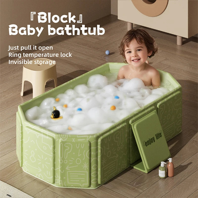 1PC green and white children's portable thick folding bathtub, suitable for travel TAVEN System LLC
