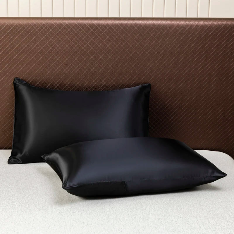 3Pcs Black Satin Fitted Sheet Solid Colour Twin Full Queen King Ice Silk Mattress Cover With Elastic Band Bed Sheet Pillowcases TAVEN System LLC