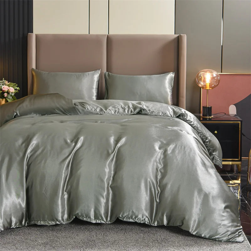 3pcs Satin Duvet Cover Set Bedding Sets Queen Black  Series Luxury Rich Silk Silky Soft Solid   Sexy Honeymoon Wrinkle Free TAVEN System LLC