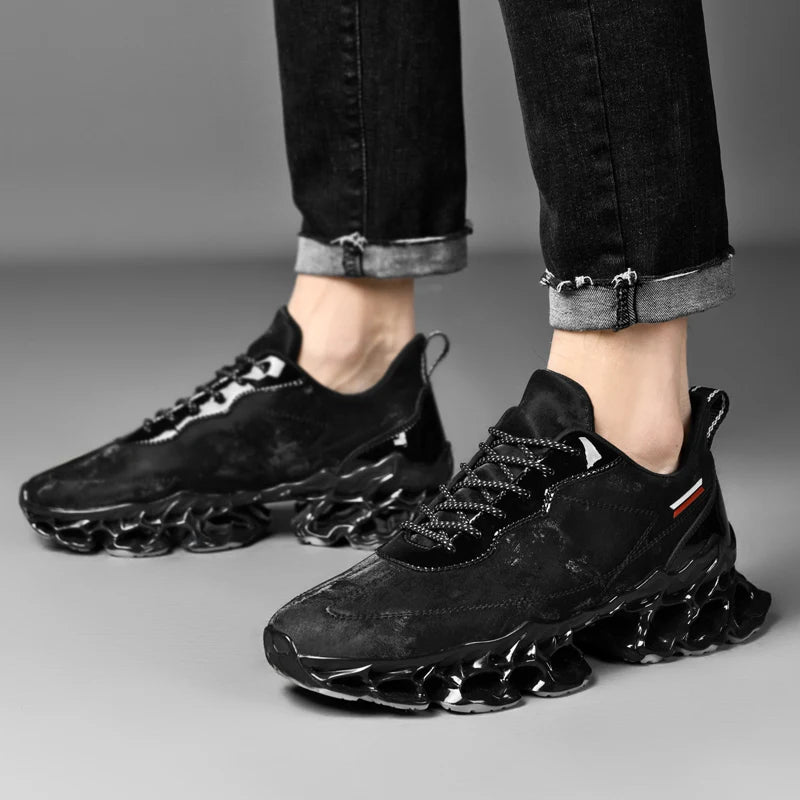 Men Leather Sneakers Lightweight Breathable Casual Running Shoes