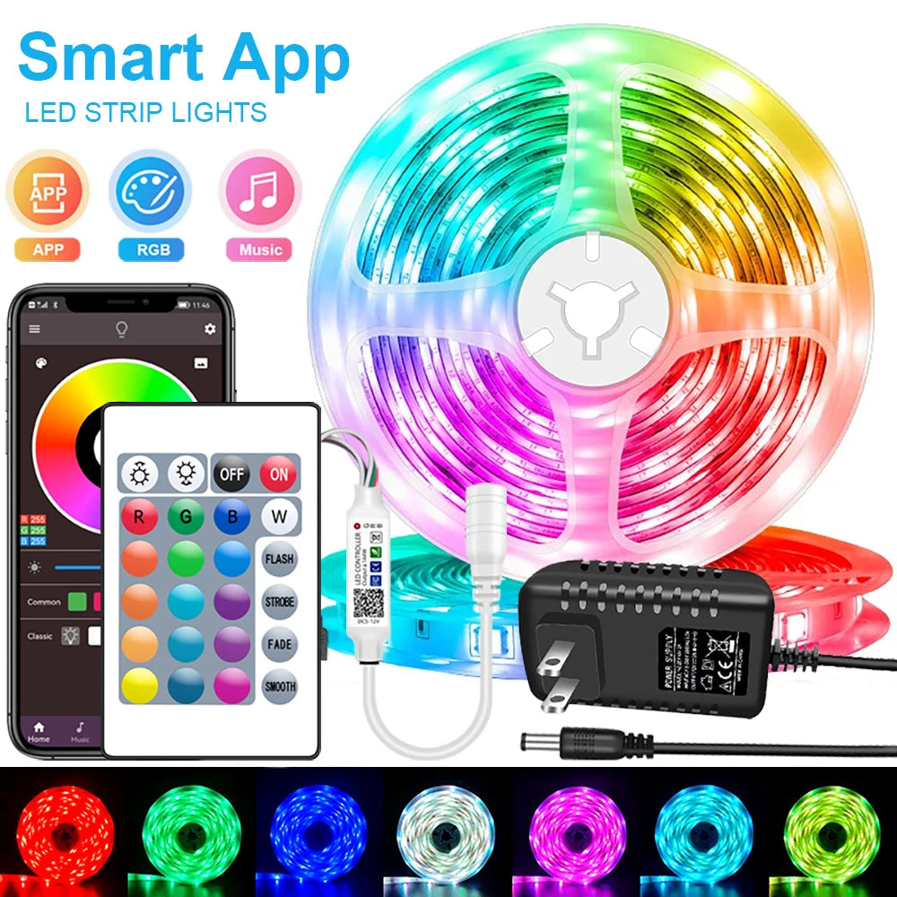LED Strip Lights RGB 5050 LED Strips Bluetooth APP Control Color Changing DC 12V 30LEDS/M Per Meter For Bedroom Room Kitchen Bar TAVEN System LLC