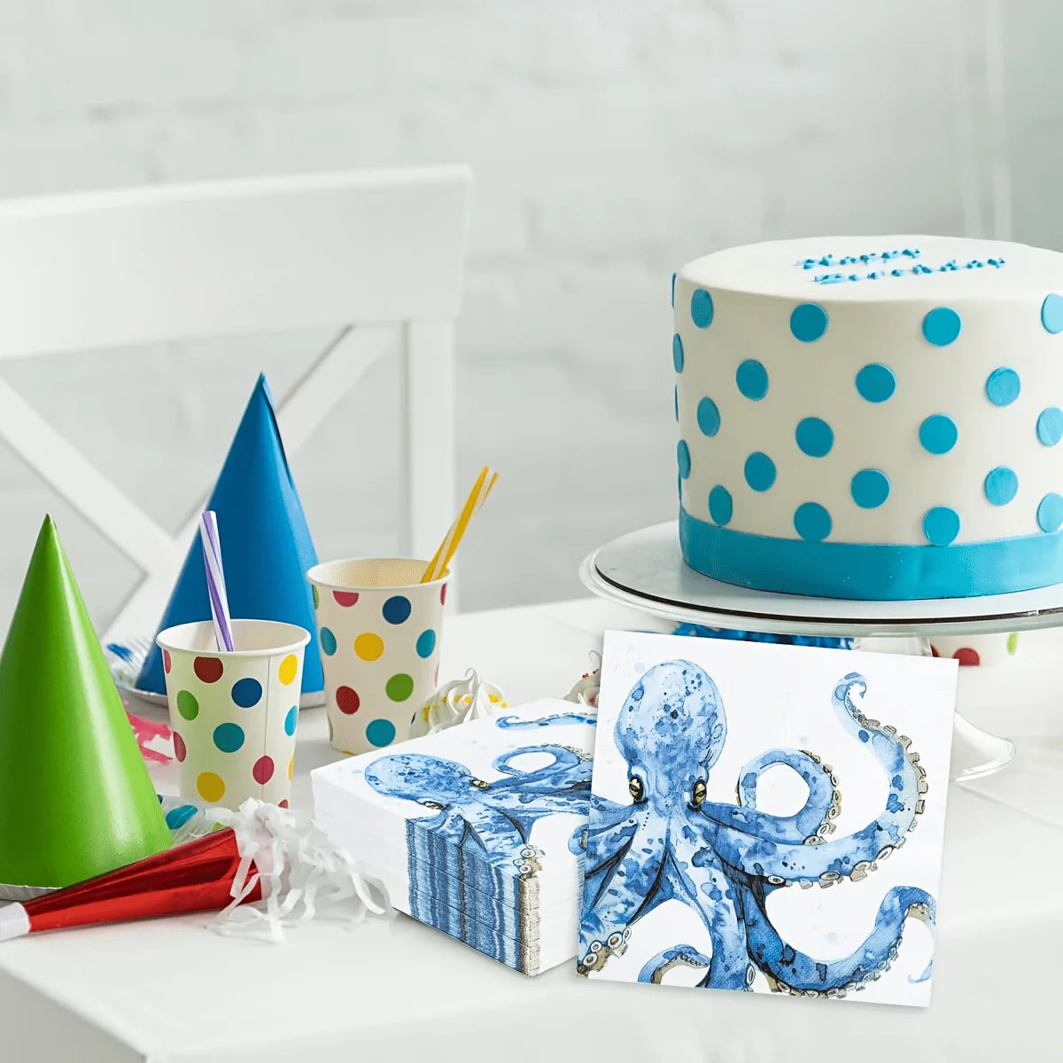 10 Ocean-themed party napkins for weddings, birthdays, baby parties - watercolor octopus and nautical table decoration, blue for summer parties, paper napkins for nautical table arrangement gifts TAVEN System LLC