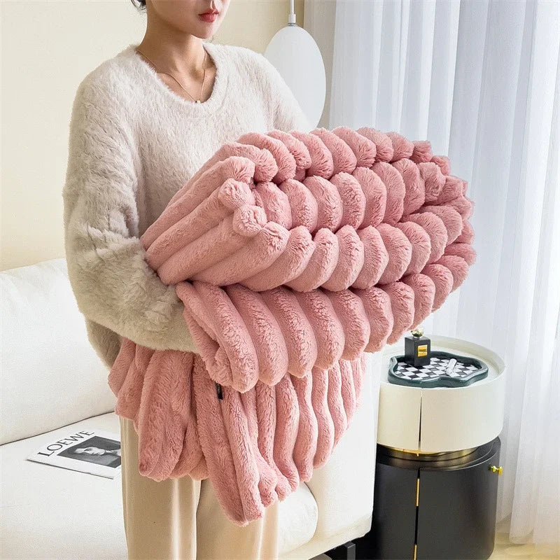 Soft & Delicate  Blanket Large Plush Ribbed Throw Warm Cozy Anti-Static Sofa Blanket Lightweight Bed Blanket Multi-Functional TAVEN System LLC