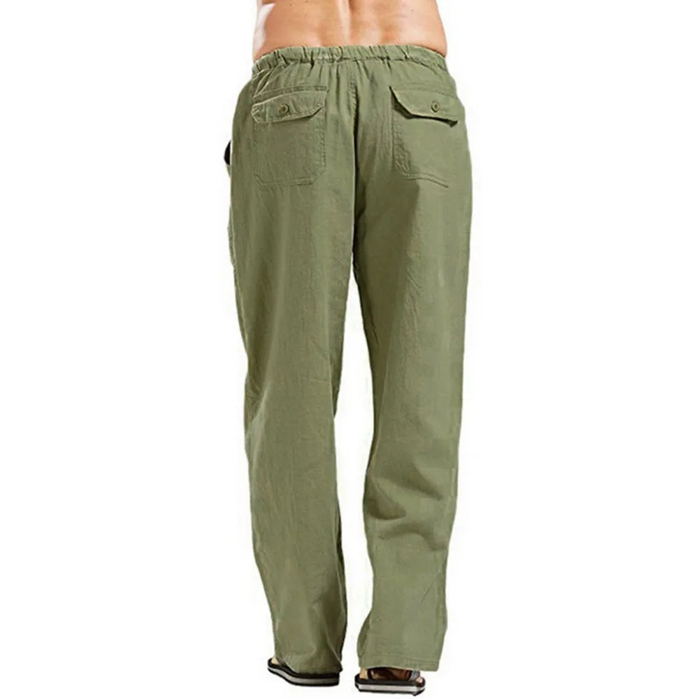 Men's Cotton Linen Pants Summer Solid Color Breathable Linen Trousers Male Casual Elastic Waist Fitness Pants TAVEN System LLC