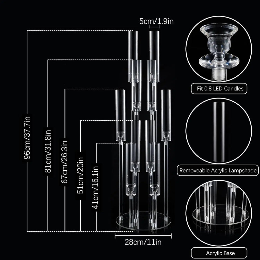 10Pcs Acrylic Floor Candelabra 10 Arm Candelabra Centerpiece for Wedding Clear Candle Centerpieces with AcrylicTaper Candlestick TAVEN System LLC