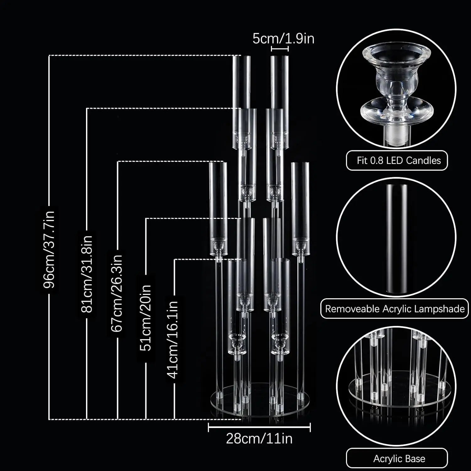 10Pcs Acrylic Floor Candelabra 10 Arm Candelabra Centerpiece for Wedding Clear Candle Centerpieces with AcrylicTaper Candlestick TAVEN System LLC